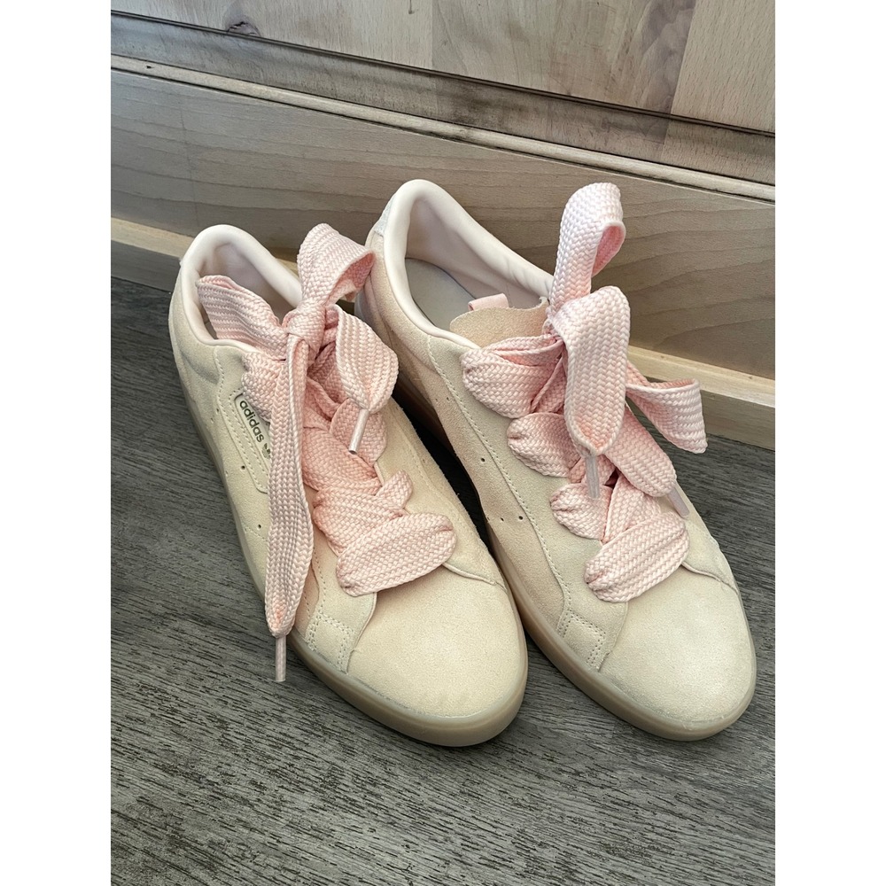 Adidas Sleek W Cream Suede‎ Pink Ribbon Lace Sneakers Womens 11
